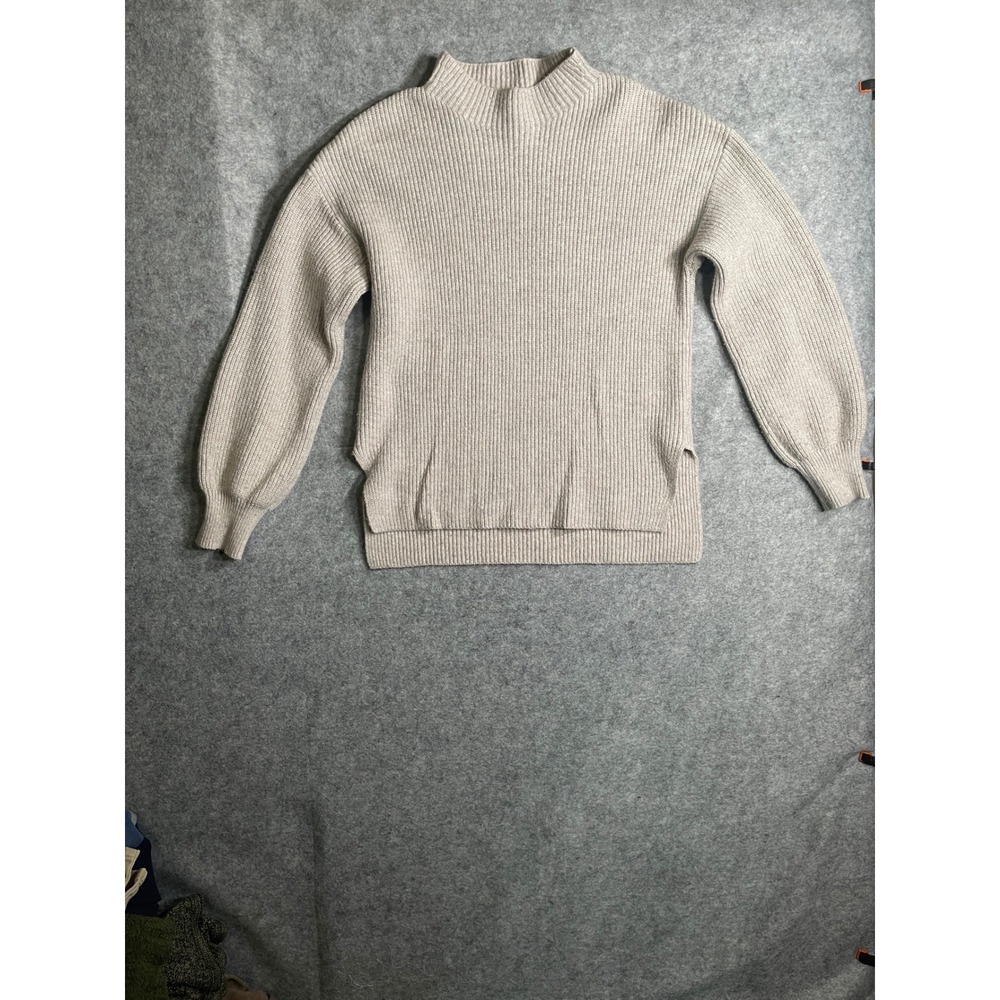Gap Womens Mock Neck Ribbed Knit Sweater Beige Oatmeal Heather Side Slit XS